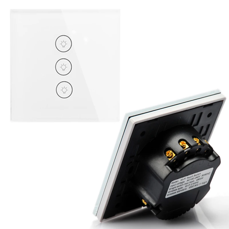 EU/UKWIFI Smart APP Wireless Remote Light Wall Switch 3 gang 1way Crystal Glass Panel Works With Tu ya /Alexa/Google Home | Обустройство