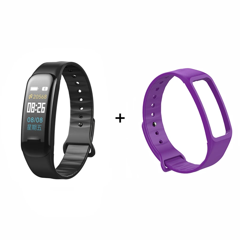 Black add purple EXRIZU C1S смарт-браслет пульсометр кровяное давление Bluetooth Смарт-Браслет спортивный фитнес-трекер сна шагомер - Цвет: Black add purple