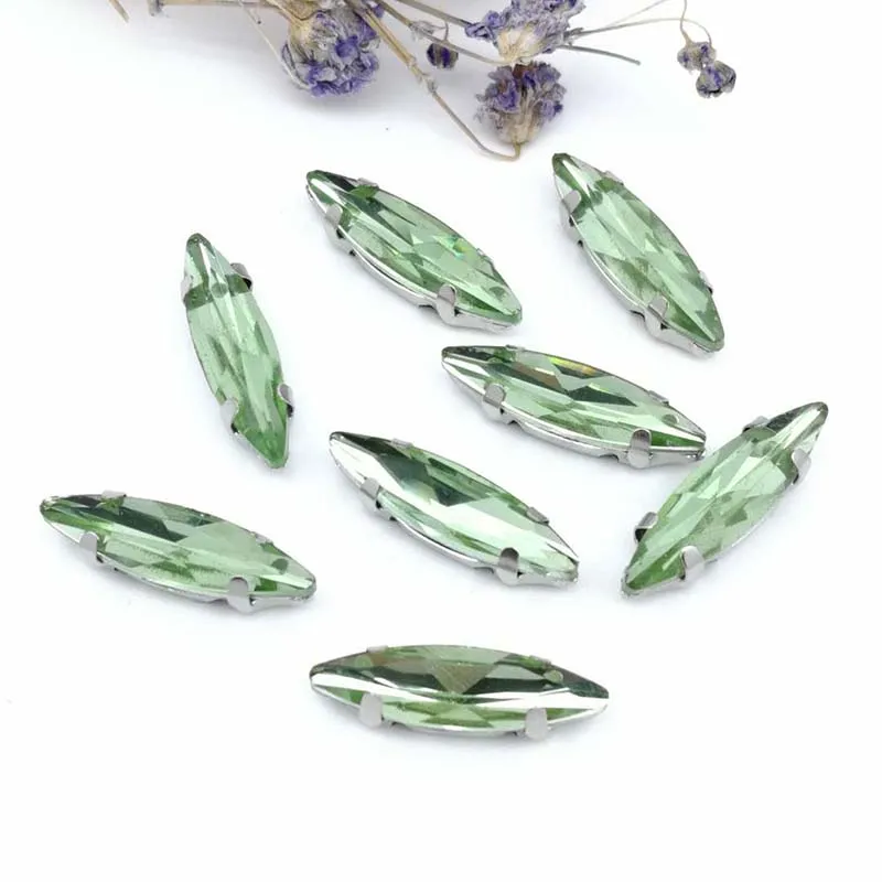 Light green 4*15 мм кристаллическое Украшение «конский глаз» стекло пришивные стразы серебряное дно с D формы Когти DIY женские платья 20 шт - Цвет: Light green