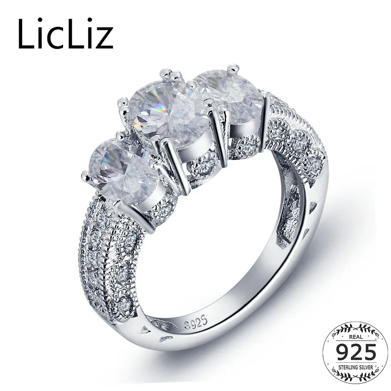 

LicLiz 925 Sterling Silver Zircon Big Oval Stone Ring Women Micro Pave Cubic Zircon Eternity Rings Bang CZ Cocktail Ring LR0489