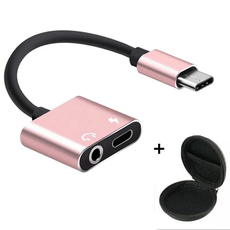 pink with bag Тип usb C аудио адаптер Тип-C до 3,5 мм, AUX, разъем наушников Splitter Зарядное устройство кабель для huawei P30 Lite для Xiaomi 6 8 9 - Цвет: pink with bag