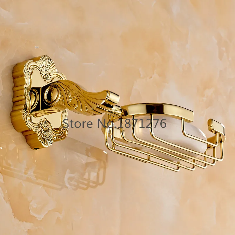 Настенное крепление Золотой резной держатель для мыла твердая латунная корзина