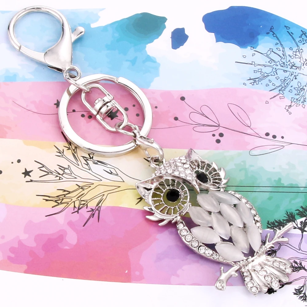 

High quality white Optional Owl shape Keychain Charm Crystal Vintage Owl Choker Cute Keychaines Flawless Ornaments Keychain Gift