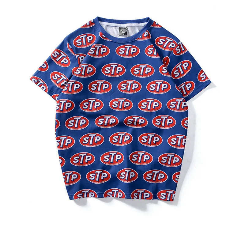 

Mens Full Letter Printed T Shirts 2021 Summer Unisex STP Blue White Short Sleeve Coton Tees Males Streetwear Casual Tshirt