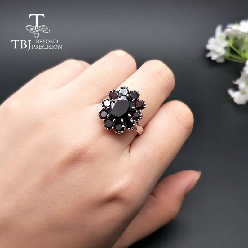Женское кольцо с черным гранатом TBJ подарочное Ювелирное Украшение натуральными