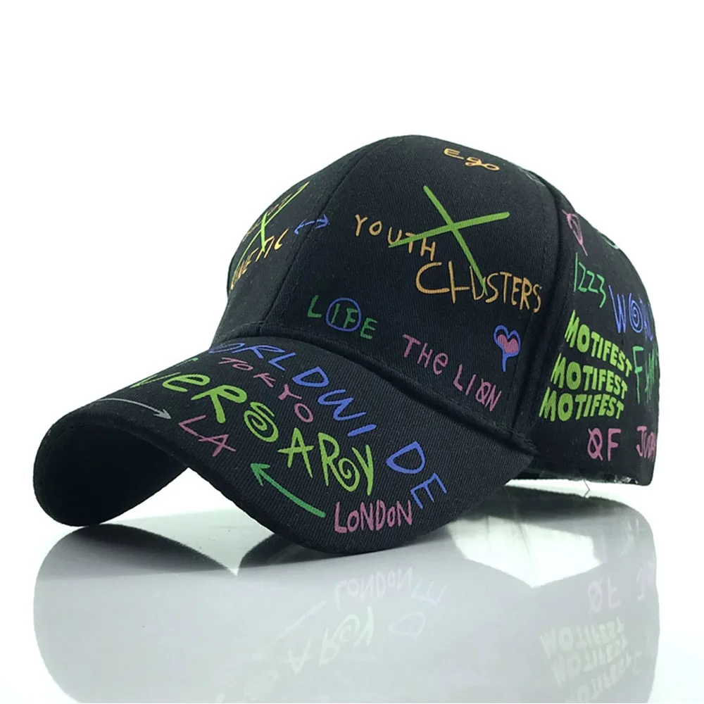 FS корейский стиль Snapback спортивная хип-хоп кепка с буквенным принтом белая модная уличная Кепка для мужчин и женщин бейсбольная кепка s - Цвет: Black Hip Hop Cap