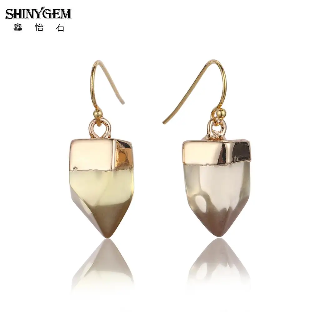 Женские серьги подвески ShinyGem с натуральным кристаллом цитрина и аметиста