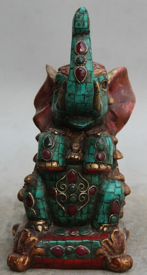 JP S0522 9&quot Chinese Red Coral turquoise Bronze Folk Auspicious elephant Statue sculpture B0403 | Дом и сад