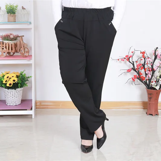 Pantalon, большие женские Капри размера плюс, женская одежда с высокой талией, женские брюки, лето, 2XL-7XL, черные прямые брюки J900