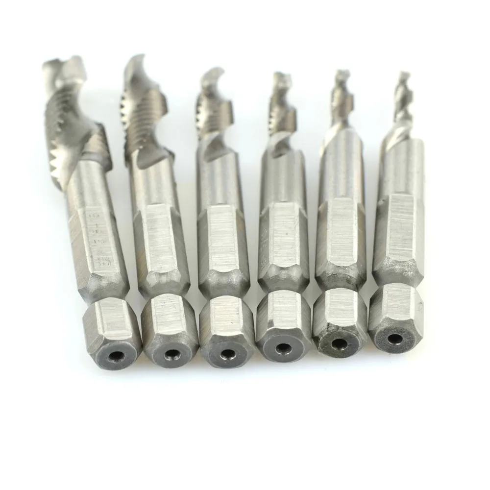 6-Piece Set of NEWACALOX 1/4'' Hex HSS High-Speed Steel Metric Composite Tap Drill Bits for Thread Spiral Screw M3 M4 M5 M6 M8 M10 Tapping image 5