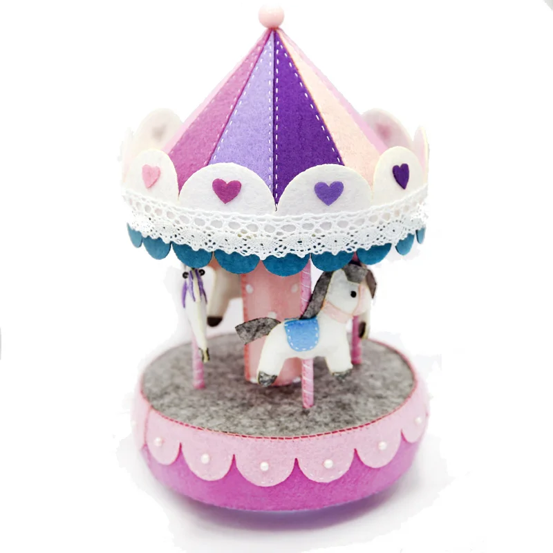 Carousel Игольчатый войлочный набор, сделай сам, фиолетовая карусель, музыкальная шкатулка, ручная работа, подарок на день рождения для детей, игрушка для шитья, войлок, ткань, украшения для дома, ремесло - Цвет: Carousel