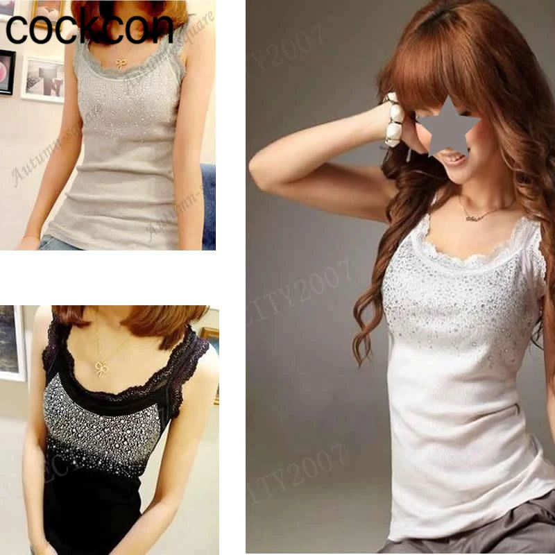 Женский кружевной топ с блестками стразы тонкая майка на бретельках модная