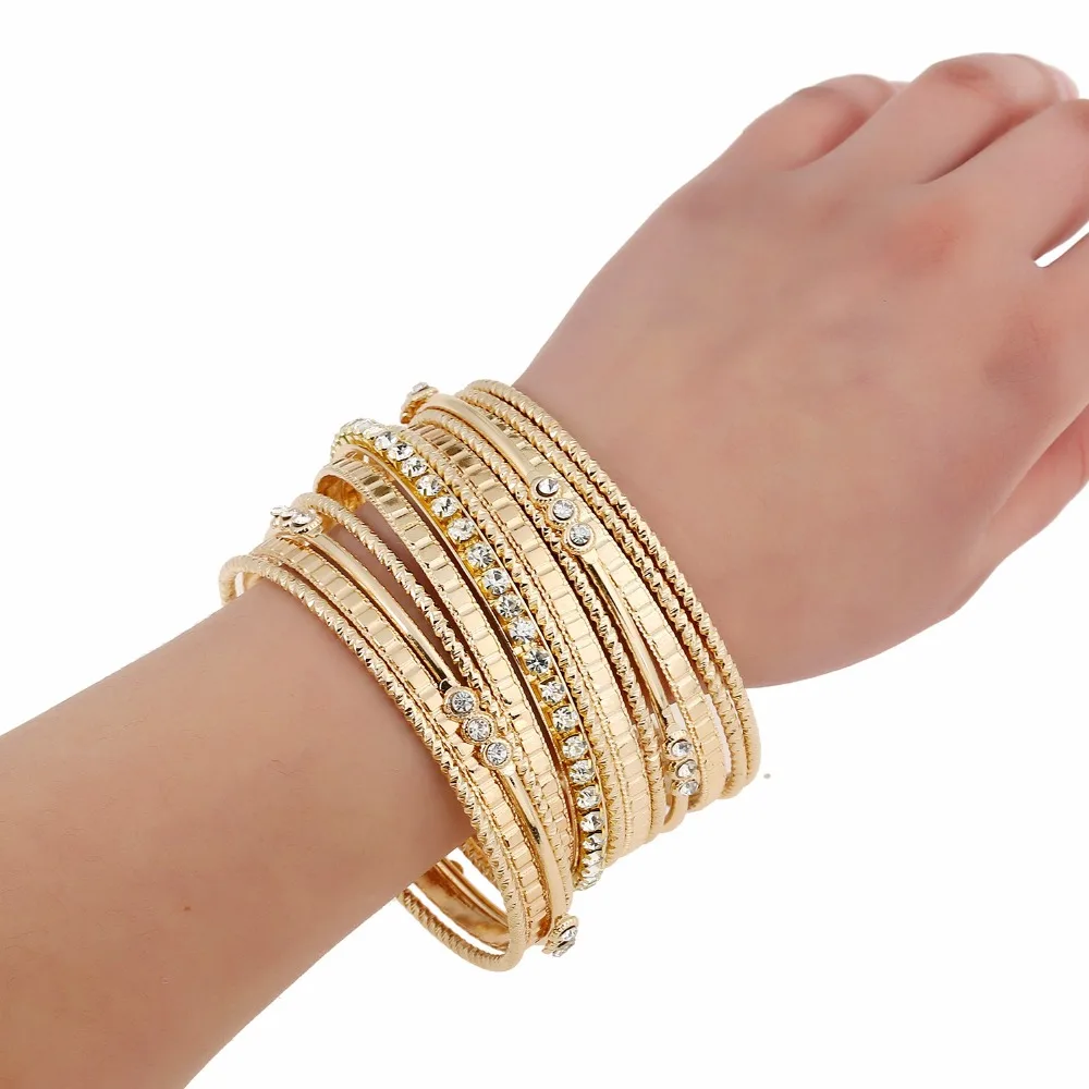 Женский винтажный широкий браслет золотого цвета с кристаллами в стиле ретро