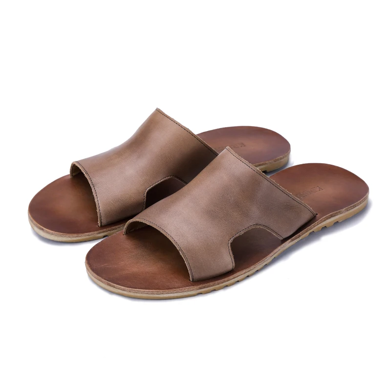 Мужские тапочки на резиновой Шлепанцы из натуральной кожи пляжные сандалии