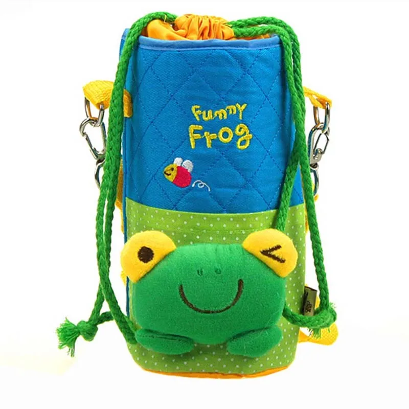 Frog Новые детские изоляционные сумки с героями мультфильмов, бутылка, мягкая тара для воды, термос, кружка с ремнем, упаковка для подачи, теплая крышка, детские бутылочки - Цвет: Frog