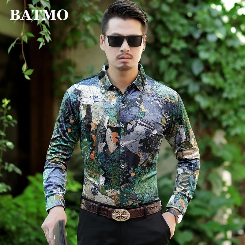 Фото Batmo 2019 Новое поступление Весенняя бархатная повседневная мужская рубашка модная