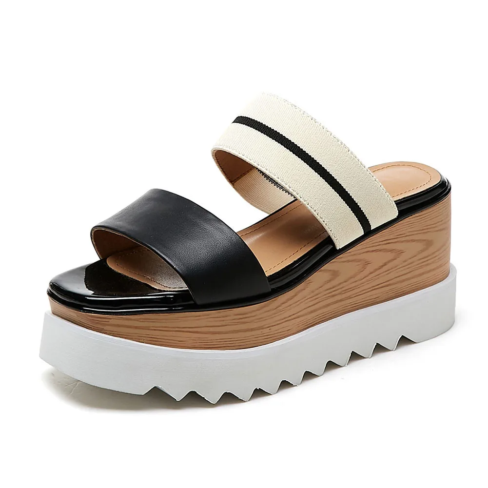 DORATASIA New Fashion Genuine Leather Shoes Ladies Wedges High Heels Flat Platform Woman Casual Party Summer Slippers | Обувь