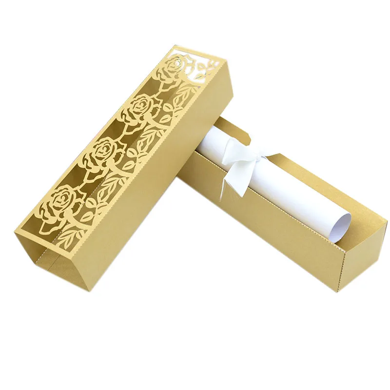 100 pcs Box wedding invitation laser cut rose light brown pearl paper gifts for guests | Дом и сад