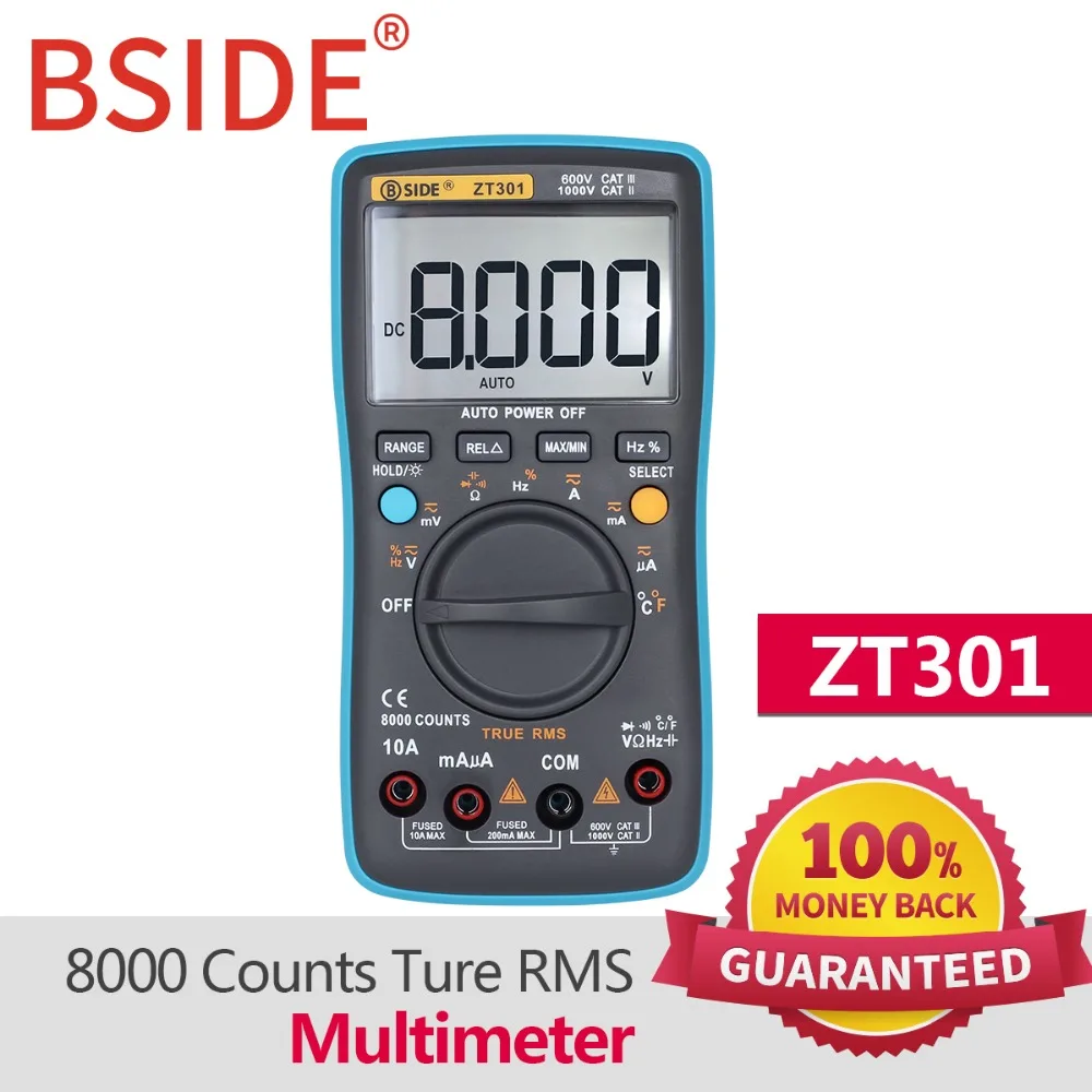 BSIDE-multímetro Digital ZT301 ZT302, 8000, 9999 recuentos, valores eficaces verdaderos, multifunción, probador de temperatura de voltaje AC/DC, DMM