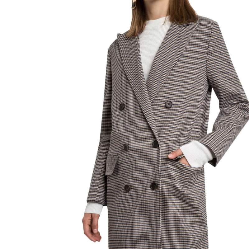 Тренч HDY Haoduoyi женский серый двубортный с широкой талией|plaid trench coat|plaid trenchbrand coat |