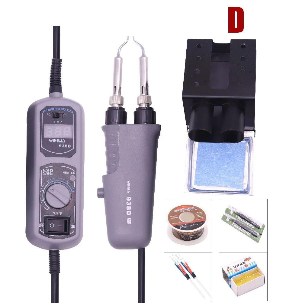 YIHUA 938 Пинцет мини паяльник станция Портативный Горячий Пинцет для BGA SMD Ремонт Пинцет утюг 110 220 в EU US Plug утюги