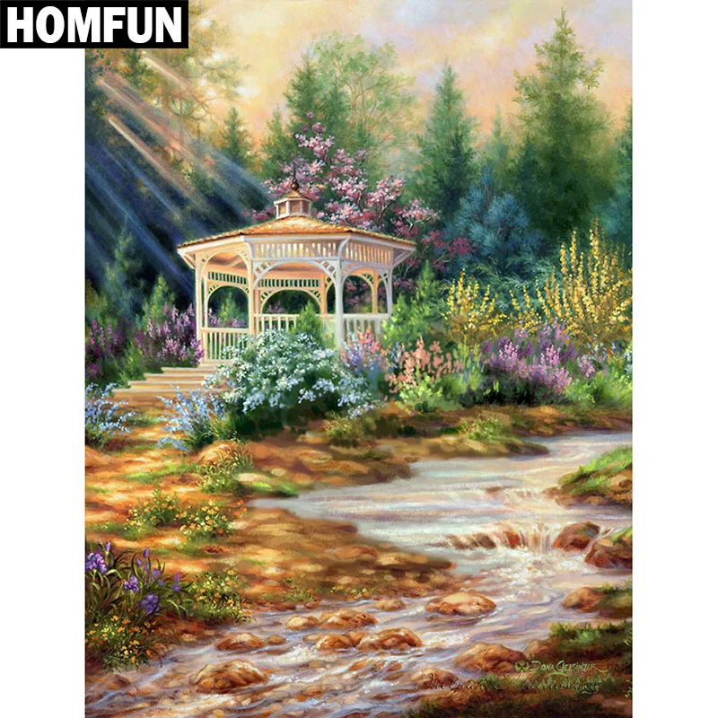 HOMFUN полный квадрат/круглая дрель 5D DIY Алмазная картина &quotбеседка поток&quot