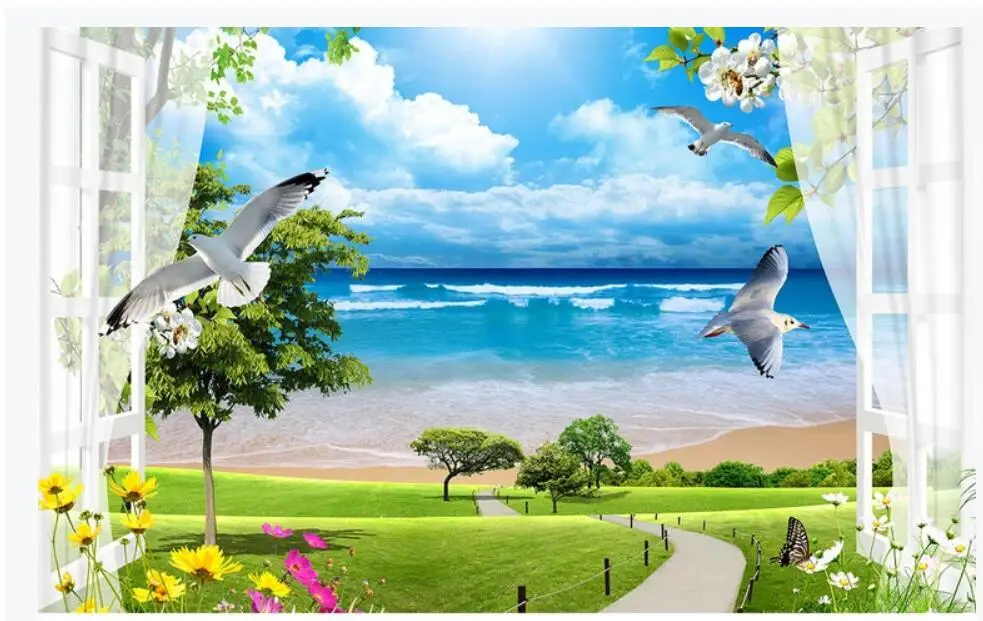 WDBH пользовательские фото 3d обои Лето солнечный свет небо зеленое дерево картина