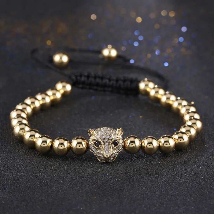 Лидер продаж мужские браслеты с бусинами леопардовая головка микро проложить