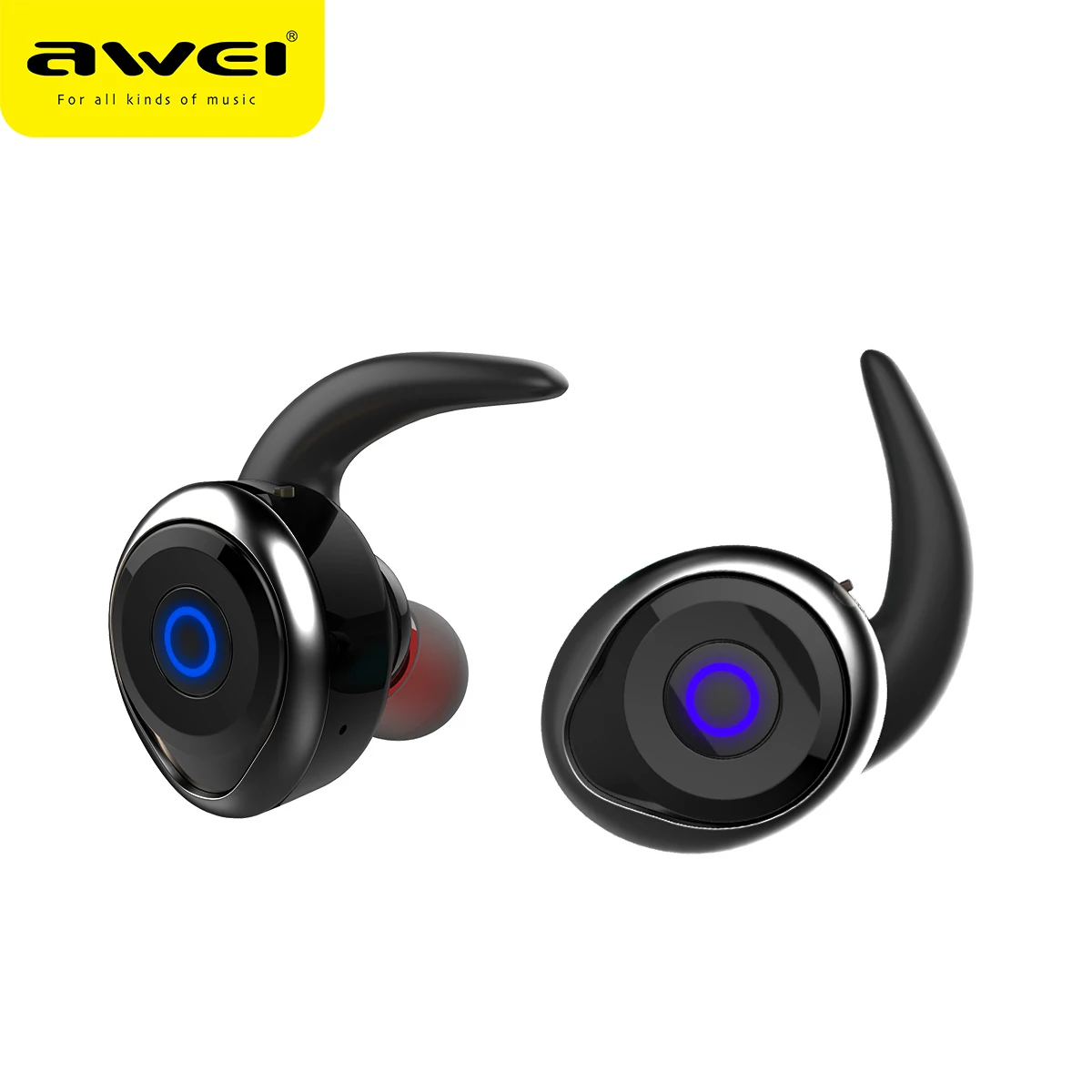 AWEI T1 TWS Bluetooth наушники, настоящие беспроводные наушники, мини наушники в ухо с микрофоном, стерео гарнитура для телефона iPhone - Цвет: Black
