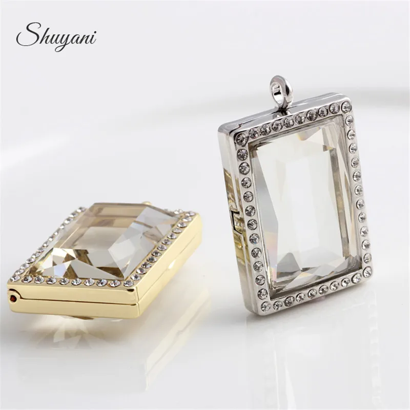 

5pcs/lot Fashion Rectangle Shape Living Memory Glass Locket Pendant Necklace Rhinestone Floating Locket Women Accessories