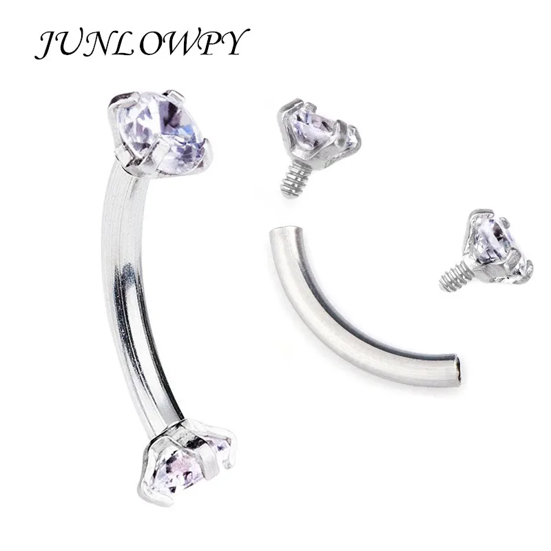 Tragus Earring Internally Thread Cubic Zircon Stainless Steel Curved Barbell Piercing Eyebrow Ring Body Jewelry | Украшения и