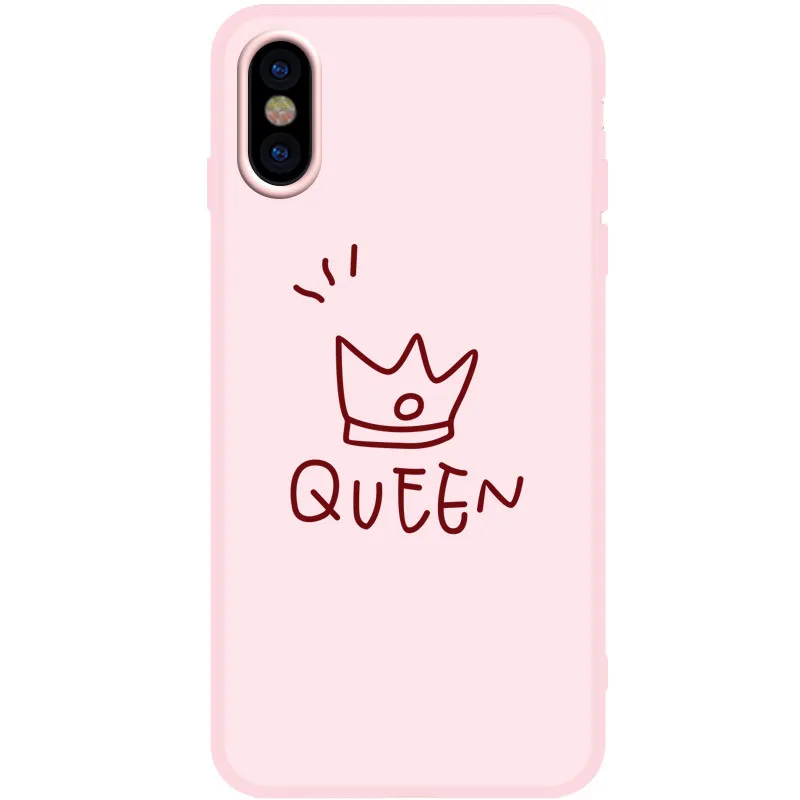 Твердый силикон чехол для iPhone X/8/7/6 Crown Cover Capas X/7 Plus/8 Plus/6 Plus розовый King queen Fundas |