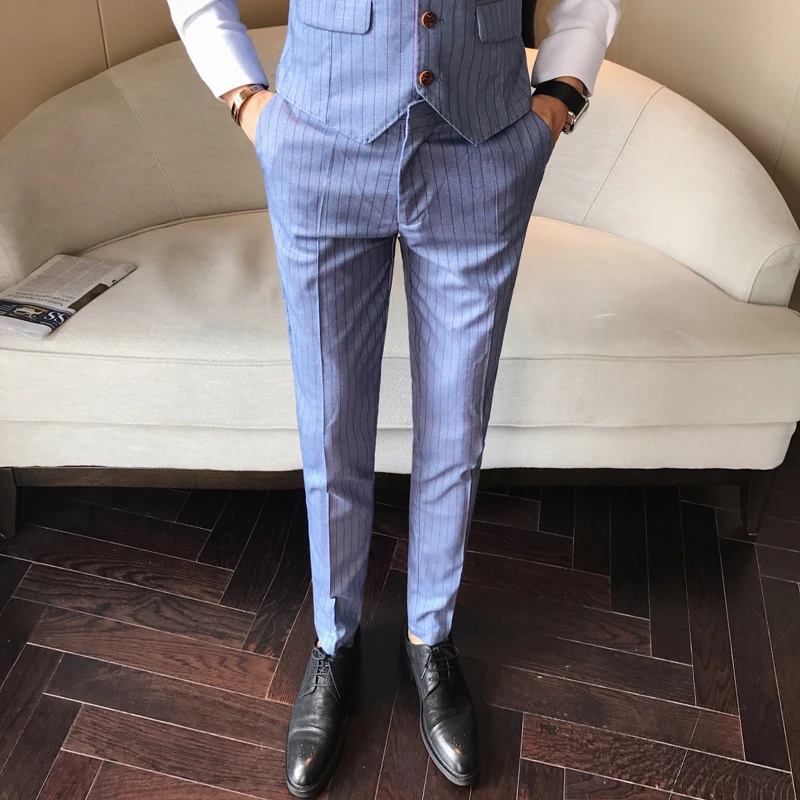 Men's winter fashion striped casual suit pants men's high-grade slim feet boutique Slim comfortable large size trousers | Мужская