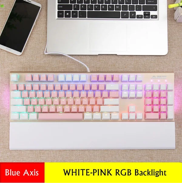 White -Pink RGB Ajazz AK40S PBT Edition эргономичная USB Проводная Механическая игровая клавиатура RGB/смешанный свет отсоединяемая Магнитная опора для рук синяя ось - Цвет: White -Pink RGB
