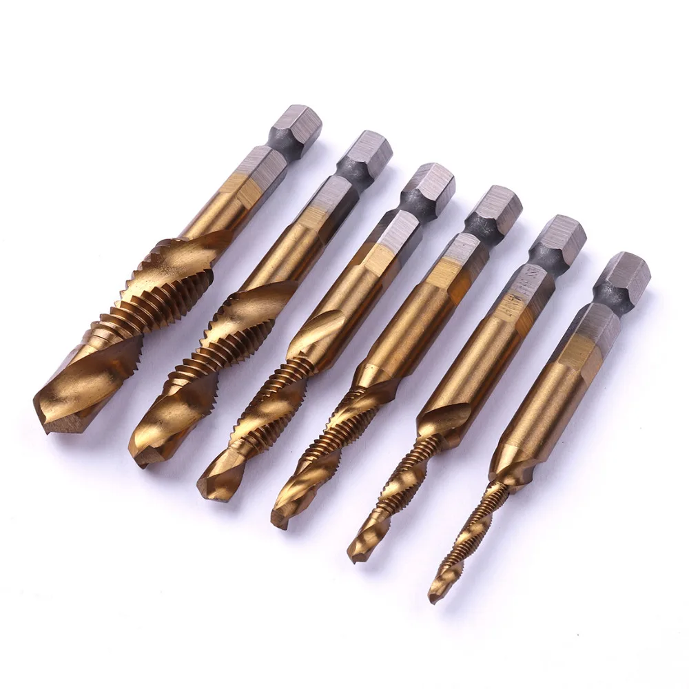 6 шт./лот M3 M4 M5 M6 M8 M10 1/4 ''шестигранный хвостовик HSS титановая резьба Метрическая