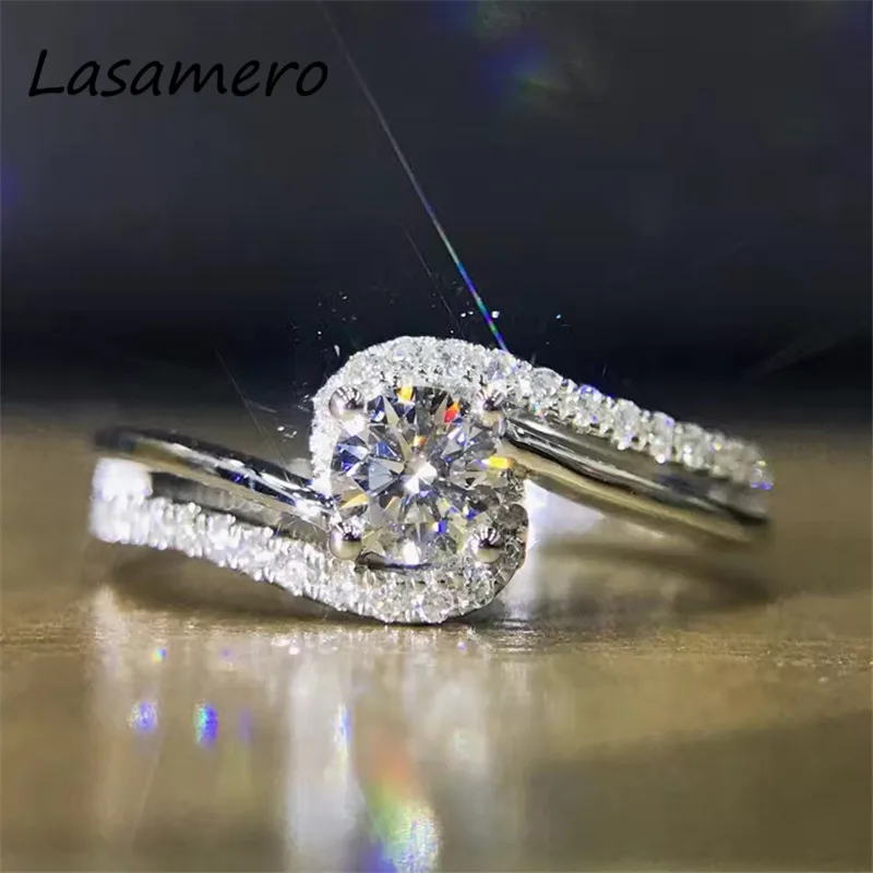 Женское винтажное обручальное кольцо LASAMERO белое золото 18 К с натуральными
