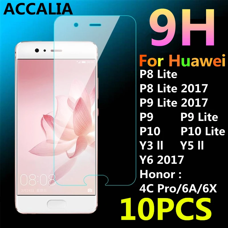 10 шт. закаленное стекло для Huawei P8 P9 Lite Защита экрана P10 Honor 4C Pro 6X 6A Y3 II Y5 Y6 2017