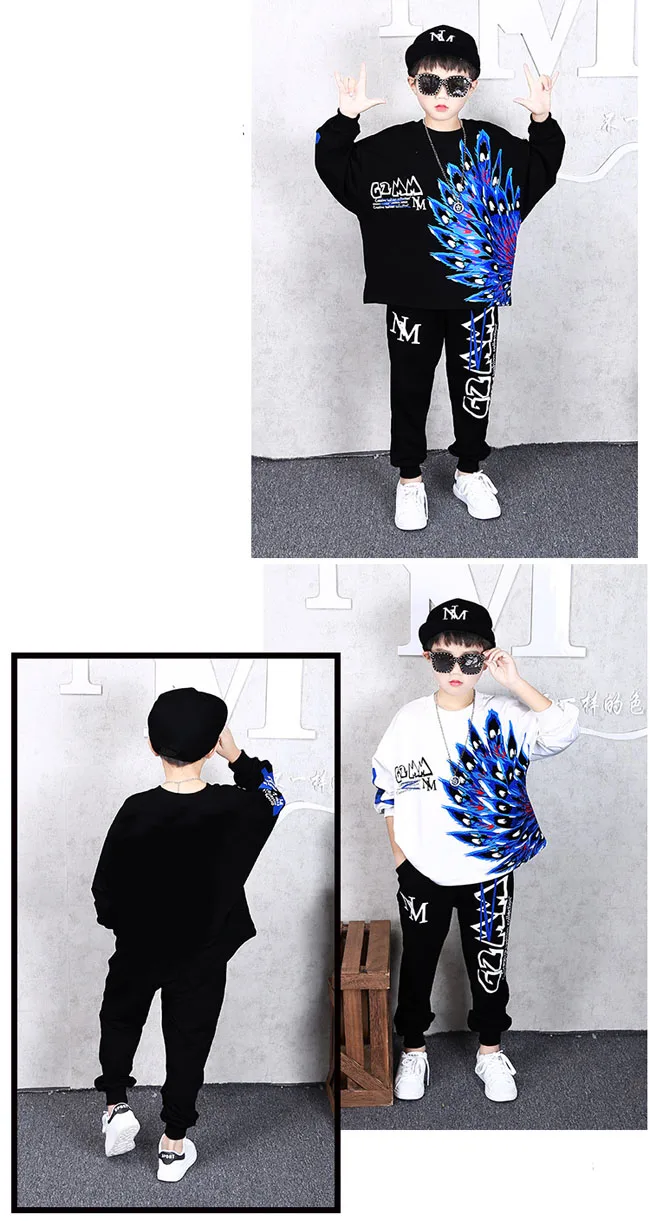 2 Pcs Children Autumn Clothes Set Big Boys Girls Peacock Hoodies Haren Pants Cotton Dance vetement garcon 6 8 10 12 13 14 Years