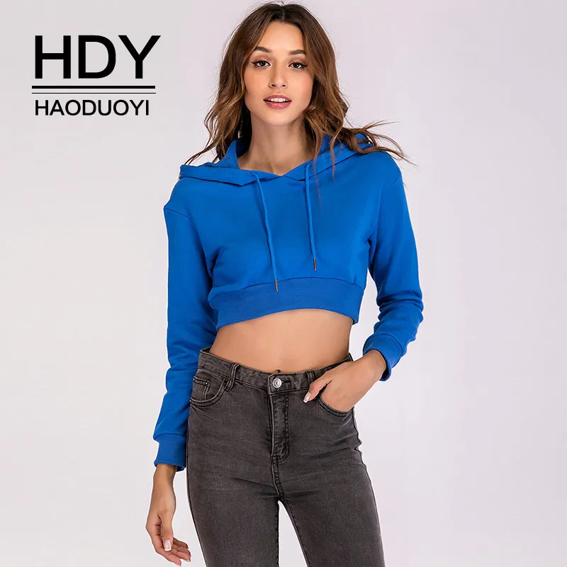 HDY Haoduoyi 2018 осень Для Женщин Толстовки синие Топы Мини толстовки с капюшоном