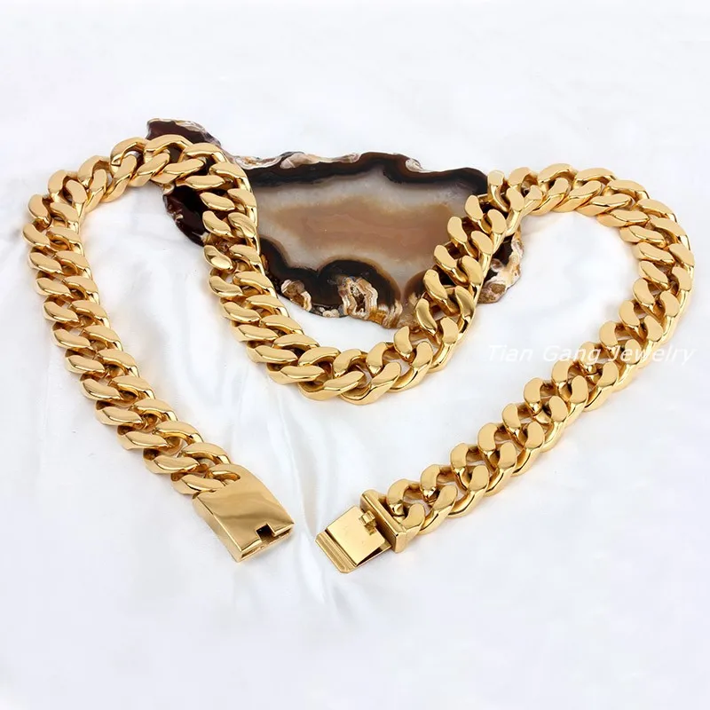 Цепь кубинская из нержавеющей стали 72 см (28 дюймов) * 20 мм 440 г|women necklace|cuban chainreal gold |