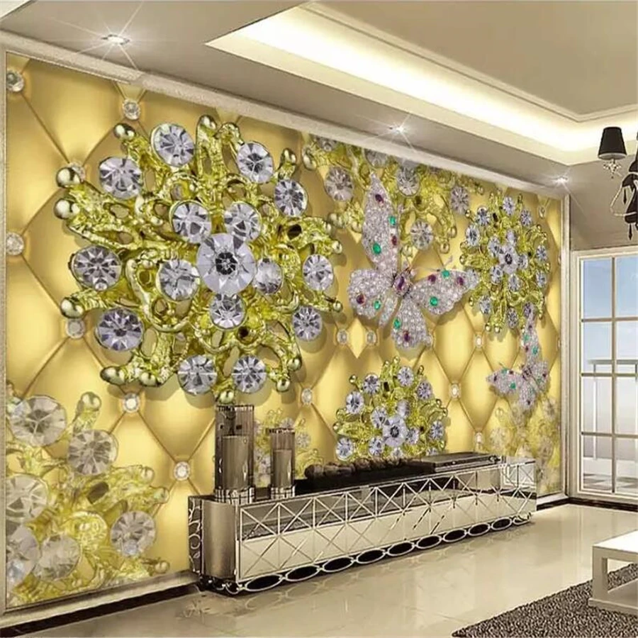 beibehang Custom wallpaper 3D mural luxury gold jewelry diamond flower TV background wall papers home decor 3d papel de parede