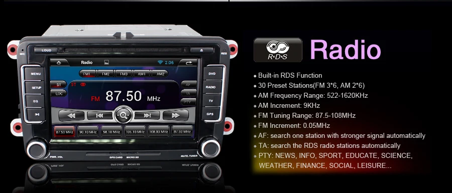 Автомобильный DVD плеер с четырехъядерным процессором 7 дюймов Android 8 1 GPS для VW