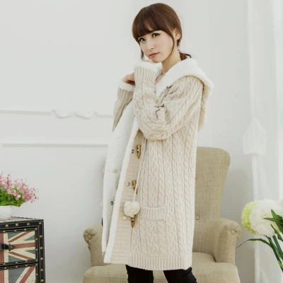 Apricot color Твердые Цвета, вязаная, с капюшоном, кардиган, Женское пальто, осенняя, средней длины, Для женщин кардиган пальто мягкий свитер для повседневной носки, верхняя одежда - Цвет: Apricot color