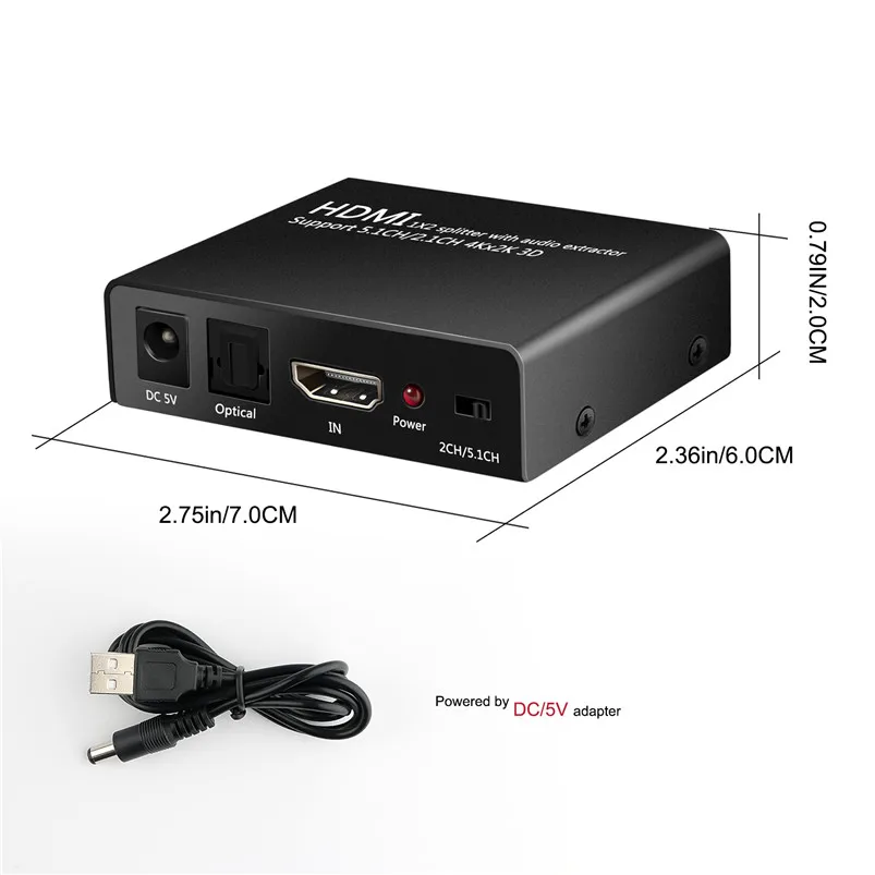 NewBEP 4K HDMI Splitter 1X2 with Audio Extractor + Optical and R/L Output Powered for Apple TV PS4 Xbox |