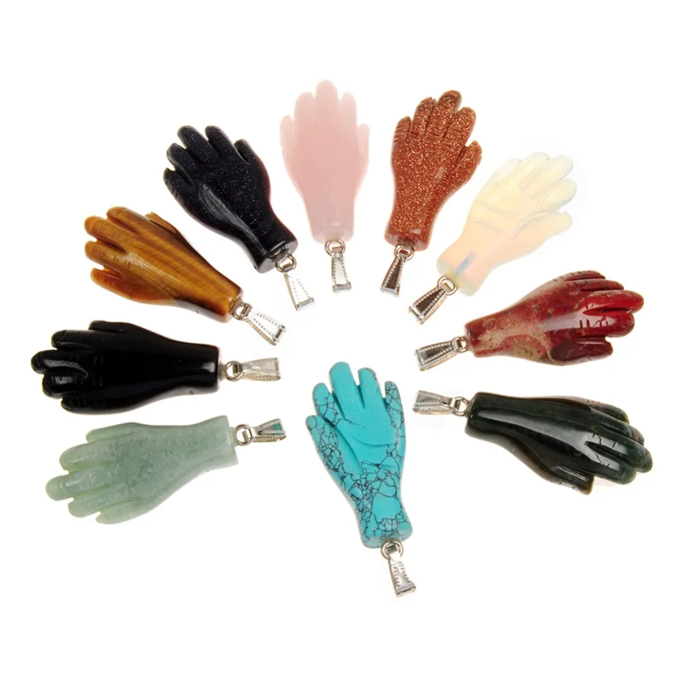 

12pcs/lot Assorted Mixed Carved Hand Palm Shape Health Care Natural Opal Crystal Roses Quartz Reiki Healing Chakra Pendant Free