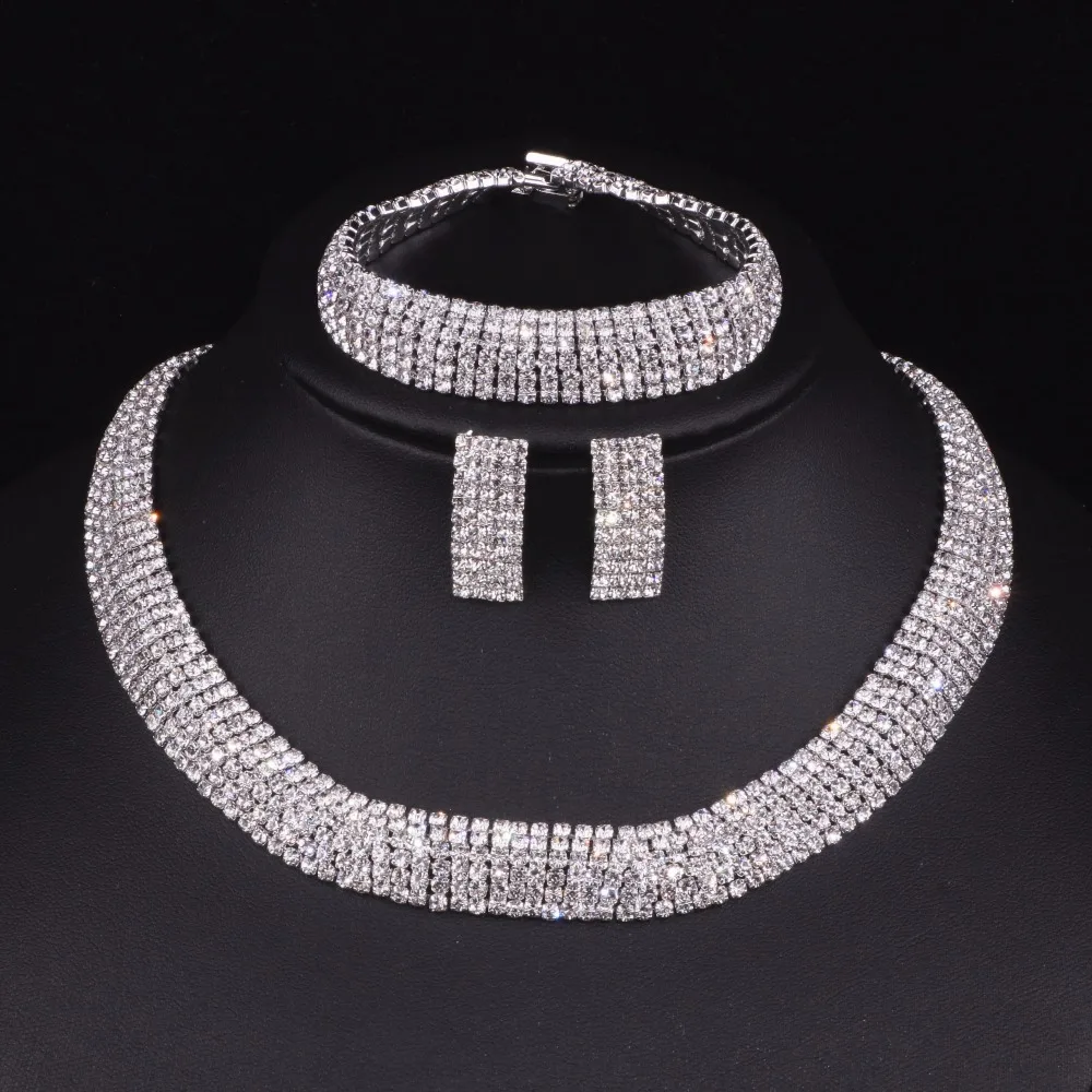 3 шт./компл. роскошные свадебные ювелирные наборы серебряного цвета с кристаллами