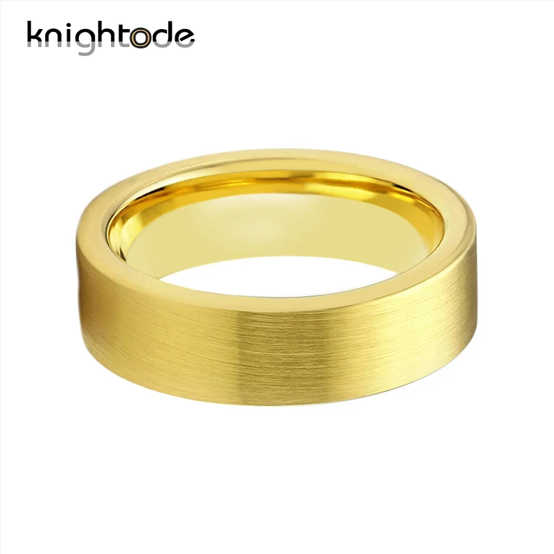 Tungsten Wedding Rings For Men Womens Gold Color Engagement Ring Flat Wedding Band Top Brushed Finish