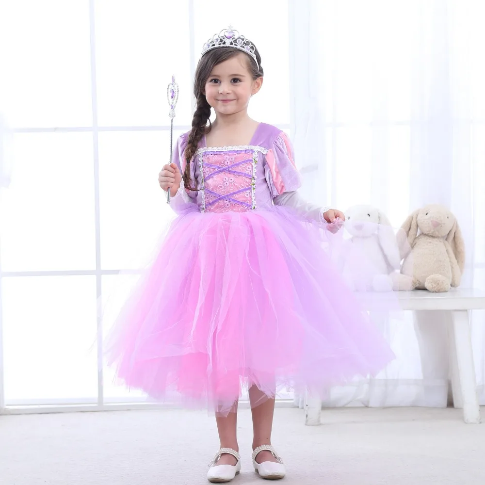

Free shipping 2018 girl's new Long hair princess dress Sophia dress girl's party dress Halloween Sofia the first Cosplay costume