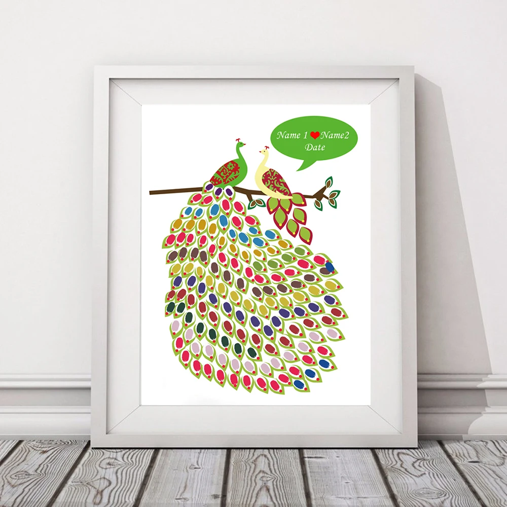 Для помолвки свадьбы юбилей прекрасный павлин холст Свадьба отпечаток пальца