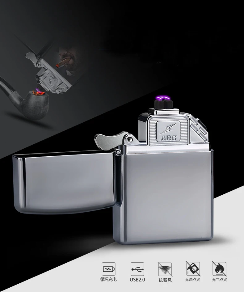 Новинка, USB Зажигалка, электрическая импульсная двойная дуговая зажигалка, ветрозащитная металлическая сигаретная плазма, беспламенная сигара